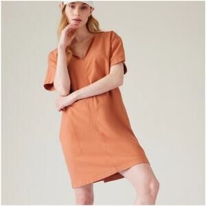 Athleta Dress Womens Small Peach Orange Farallon Short Sleeve V Neck Cotton